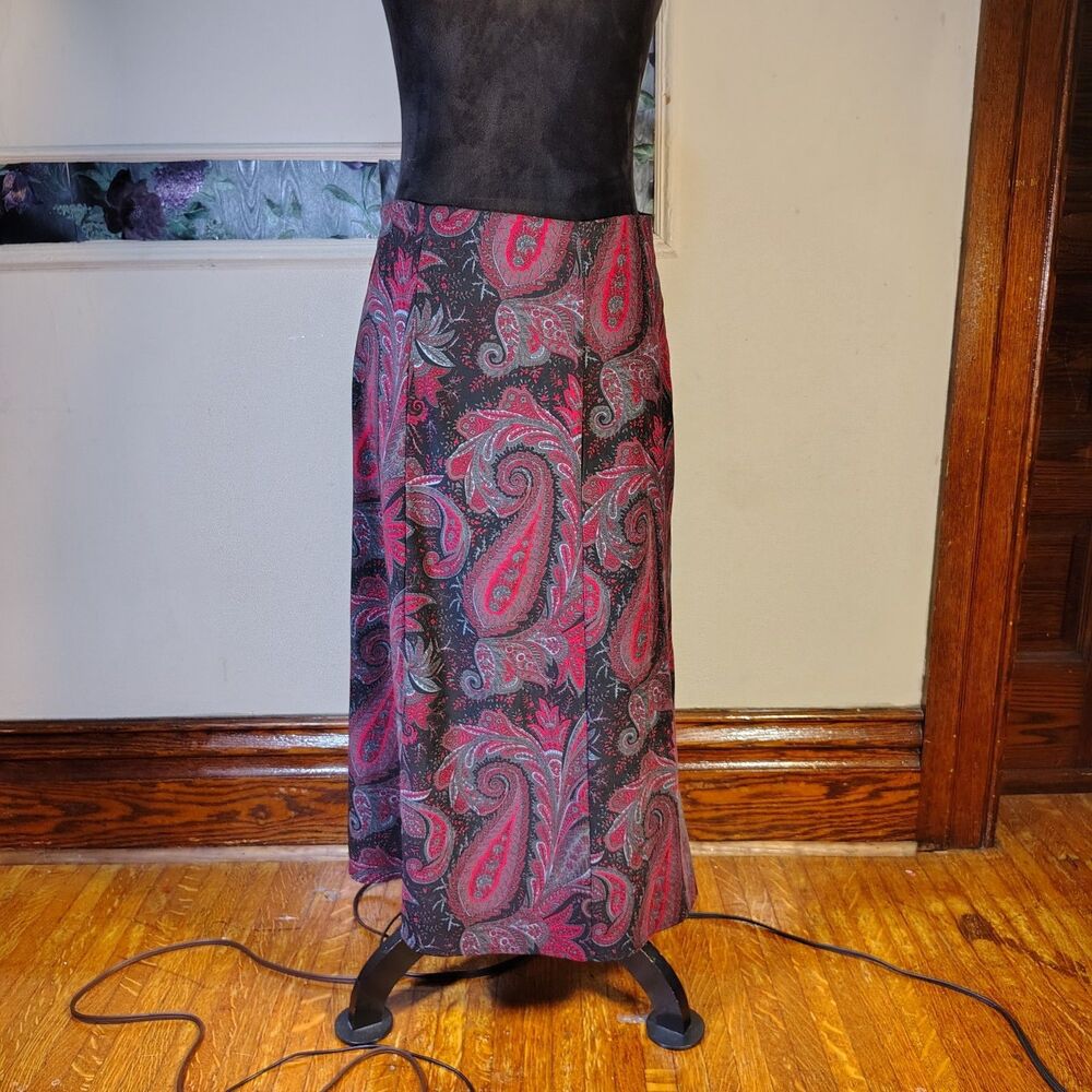 VTG Goth Red Blk Paisley Corp Core Long Long Skirt Sz M/T609